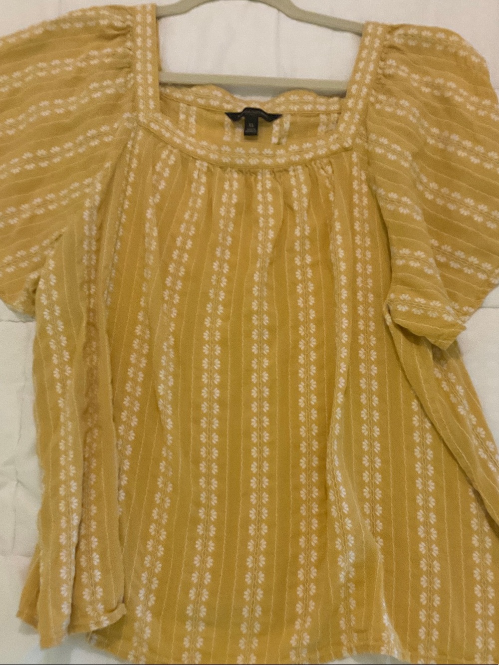 Banana Republic Mustard Yellow Embroidered Square Neck Blouse